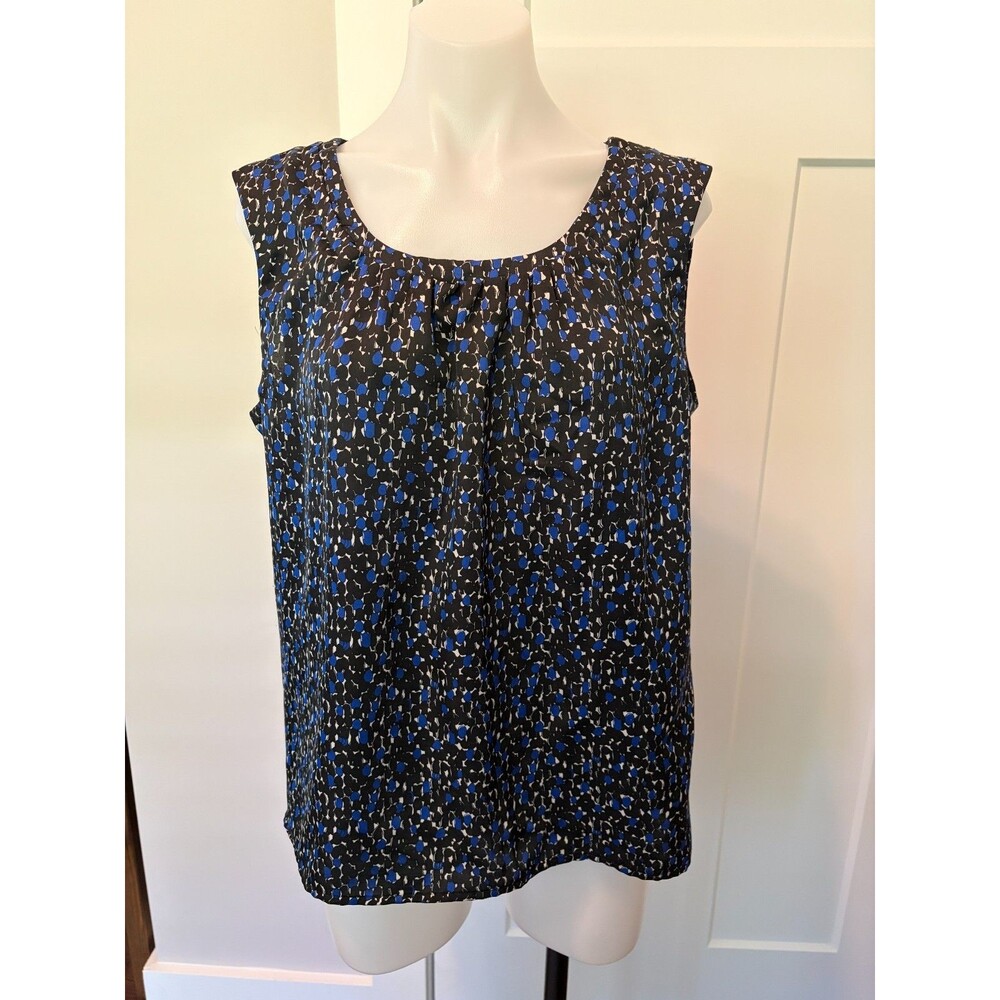 TALBOTS Womens TOP Sleeveless  BLACK Blue White DOTS Size LP